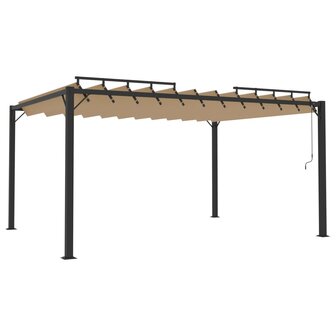 Prieel met lamellendak 3x4 m stof en aluminium taupe