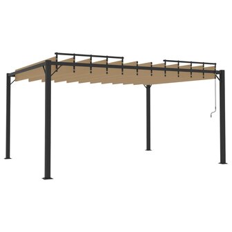 Prieel met lamellendak 3x4 m stof en aluminium taupe