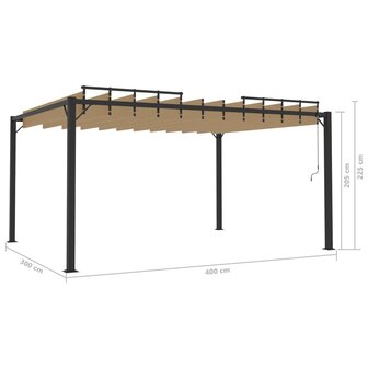 Prieel met lamellendak 3x4 m stof en aluminium taupe