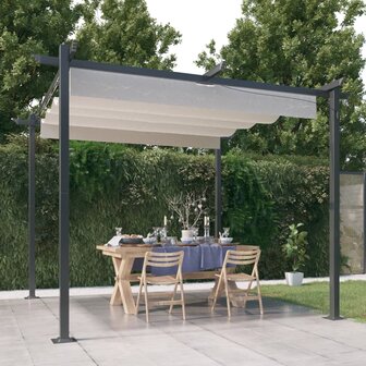 Tuinprieel met uittrekbaar dak 3x3 m cr&egrave;mekleurig