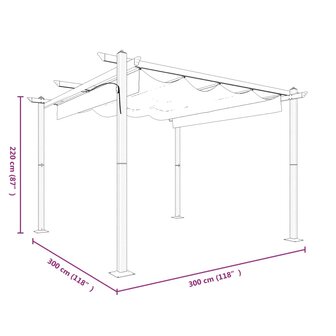 Tuinprieel met uittrekbaar dak 3x3 m cr&egrave;mekleurig
