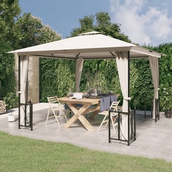 Prieel met zijwanden en dubbel dak 3x3 m cr&egrave;mekleurig