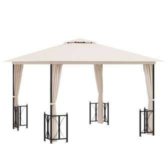 Prieel met zijwanden en dubbel dak 3x3 m cr&egrave;mekleurig
