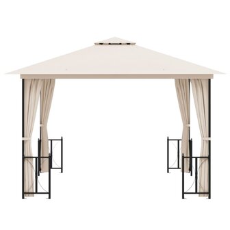 Prieel met zijwanden en dubbel dak 3x3 m cr&egrave;mekleurig
