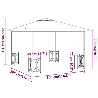 Prieel met zijwanden en dubbel dak 3x3 m cr&egrave;mekleurig