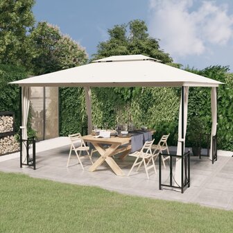 Prieel met zijwanden en dubbel dak 3x4 m cr&egrave;mekleurig
