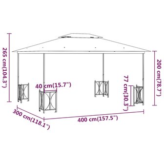 Prieel met zijwanden en dubbel dak 3x4 m cr&egrave;mekleurig