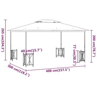 Prieel met zijwanden en dubbel dak 3x4 m antracietkleurig