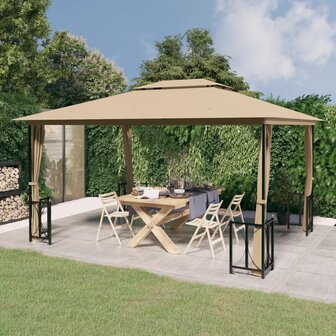Prieel met zijwanden en dubbel dak 3x4 m taupe