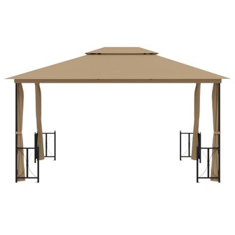 Prieel met zijwanden en dubbel dak 3x4 m taupe