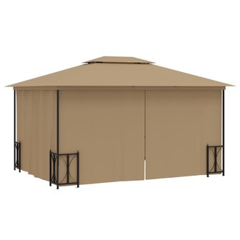 Prieel met zijwanden en dubbel dak 3x4 m taupe