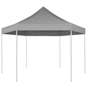 Partytent pop-up zeshoekig inklapbaar 3,6x3,1 m grijs