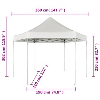 Partytent pop-up zeshoekig inklapbaar 3,6x3,1 m grijs