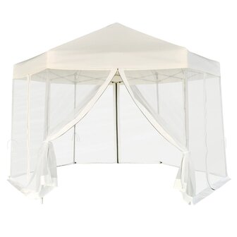 Partytent pop-up zeshoekig met 6 zijwanden 3,6x3,1 m cr&egrave;mewit