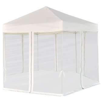 Partytent pop-up zeshoekig met 6 zijwanden 3,6x3,1 m cr&egrave;mewit