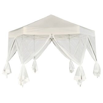 Partytent pop-up zeshoekig met 6 zijwanden 3,6x3,1 m cr&egrave;mewit