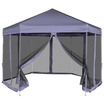 Partytent met zijwanden pop-up zeshoekig 3,6x3,1 m donkerblauw