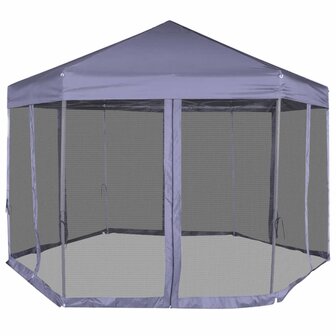 Partytent met zijwanden pop-up zeshoekig 3,6x3,1 m donkerblauw