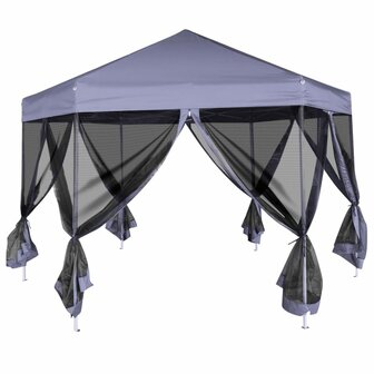 Partytent met zijwanden pop-up zeshoekig 3,6x3,1 m donkerblauw