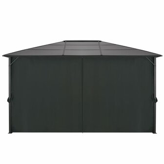 Prieel met gordijn 4x3x2,6 cm aluminium zwart