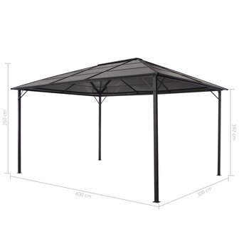 Prieel met dak 4x3x2,6 m aluminium zwart