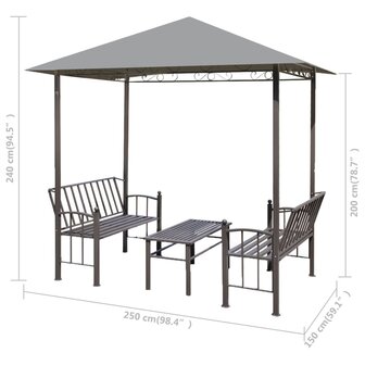 Tuinpaviljoen met tafel en bankjes 2,5x1,5x2,4 m antraciet