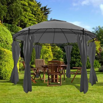 Prieel met gordijnen rond 3,5x2,7 m antracietkleurig