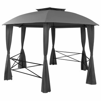 Tuinpaviljoen met gordijnen hexagonaal 360x265 cm