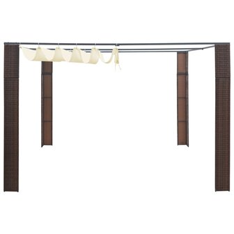 Prieel met dak 300x300x200 cm poly rattan bruin en cr&egrave;me