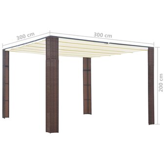 Prieel met dak 300x300x200 cm poly rattan bruin en cr&egrave;me