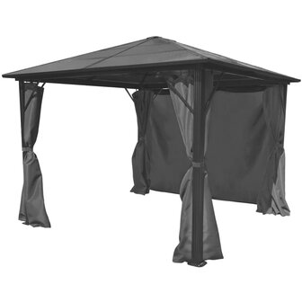 Prieel met gordijn 300x300 cm aluminium antraciet