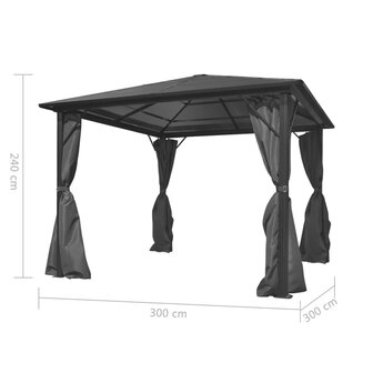 Prieel met gordijn 300x300 cm aluminium antraciet