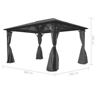 Prieel met gordijn 400x300 cm aluminium antraciet