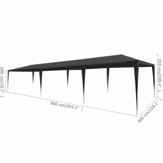 Partytent 3x9 m PE antraciet