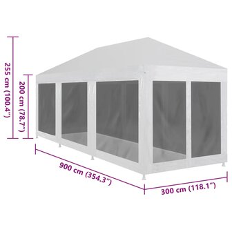 Partytent met 8 mesh zijwanden 9x3 m