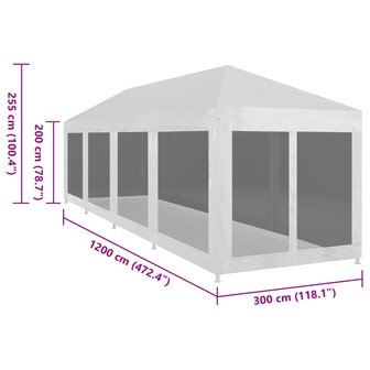 Partytent met 10 mesh zijwanden 12x3 m