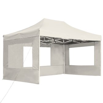 Partytent inklapbaar met wanden 4,5x3 m aluminium cr&egrave;me