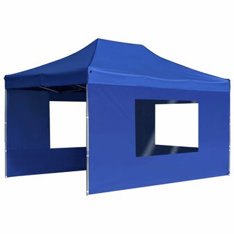Partytent inklapbaar met wanden 4,5x3 m aluminium blauw