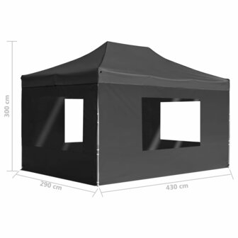 Partytent inklapbaar met wanden 4,5x3 m aluminium antraciet