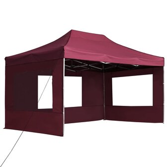 Partytent inklapbaar met wanden 4,5x3 m aluminium wijnrood