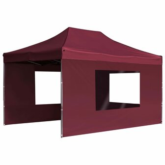 Partytent inklapbaar met wanden 4,5x3 m aluminium wijnrood