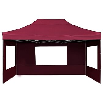 Partytent inklapbaar met wanden 4,5x3 m aluminium wijnrood