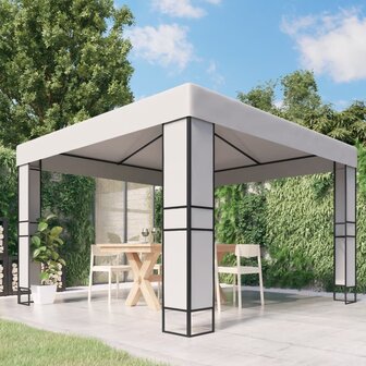 Prieel met dubbel dak 3x3 m wit