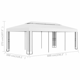 Prieel met dubbel dak 3x6 m wit