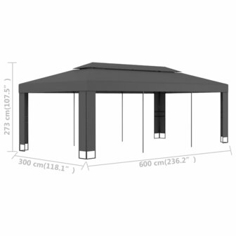 Prieel met dubbel dak 3x6 m antraciet