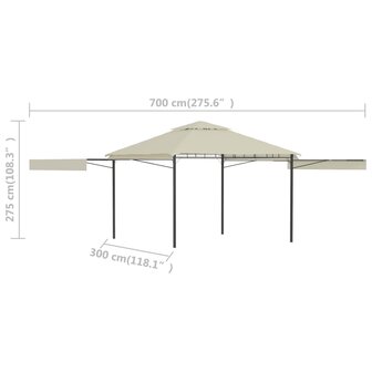 Prieel met uitschuifbare daken 180 g/m&sup2; 3x3x2,75 m cr&egrave;me