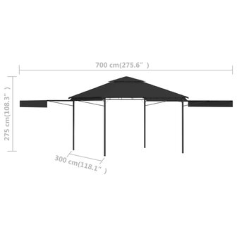 Prieel met uitschuifbare daken 180 g/m&sup2; 3x3x2,75 m antraciet