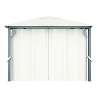 Prieel met gordijn 300x300 cm aluminium cr&egrave;me