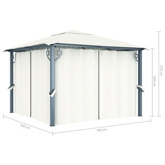 Prieel met gordijn 300x300 cm aluminium cr&egrave;me