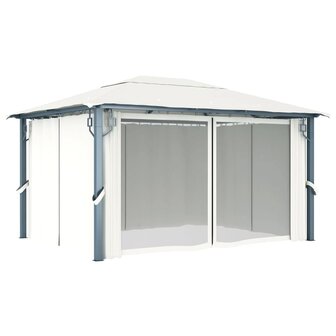 Prieel met gordijn 400x300 cm aluminium cr&egrave;me